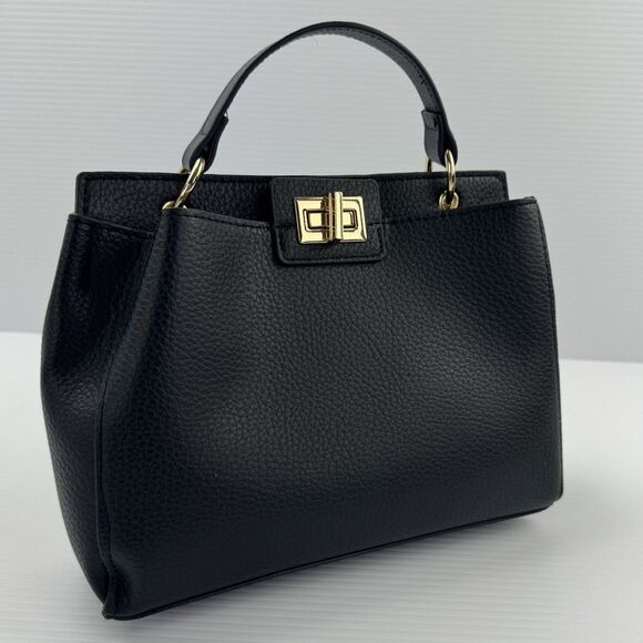 Unbranded Handbags - Black Faux Leather Top Handle Crossbody Bag Gold Turn Lock Purse